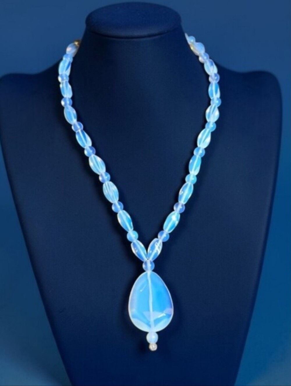Opalite Beaded Statement Necklace with 2" Teardrop Pendant